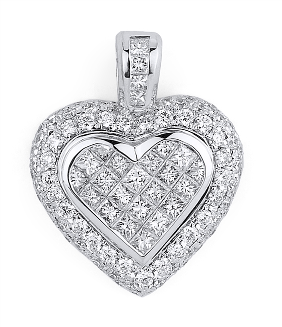 18KTW INVISIBLE AND PAVE SET HEART PENDANT, DIAMOND 2.35CT